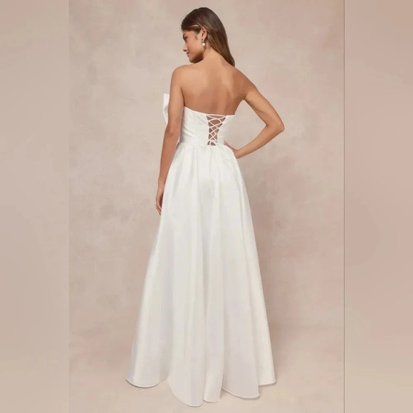 Lulu's Refined Extravagance White Taffeta Bow Maxi Dress With Pockets M Wedding - Picture 5 of 11